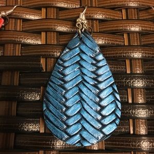 Weave Faux Leather Earrings- MetallicBlue